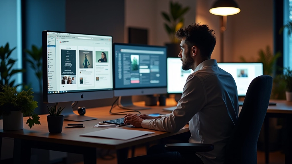 Designer creativo che lavora su un progetto di portfolio con campioni di colore e mockup di siti web