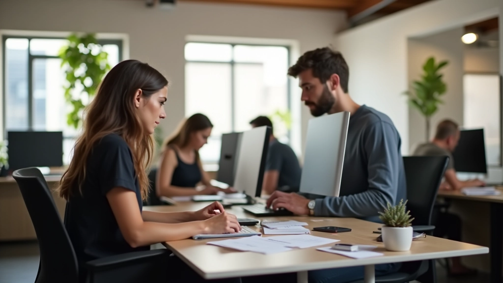 Studio di design creativo con professionisti che lavorano su progetti di portfolio