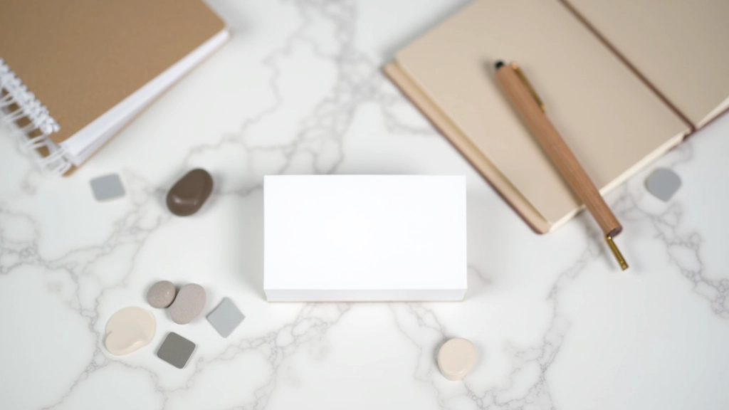 Materiali di personal branding disposti su superficie di legno con loghi e design